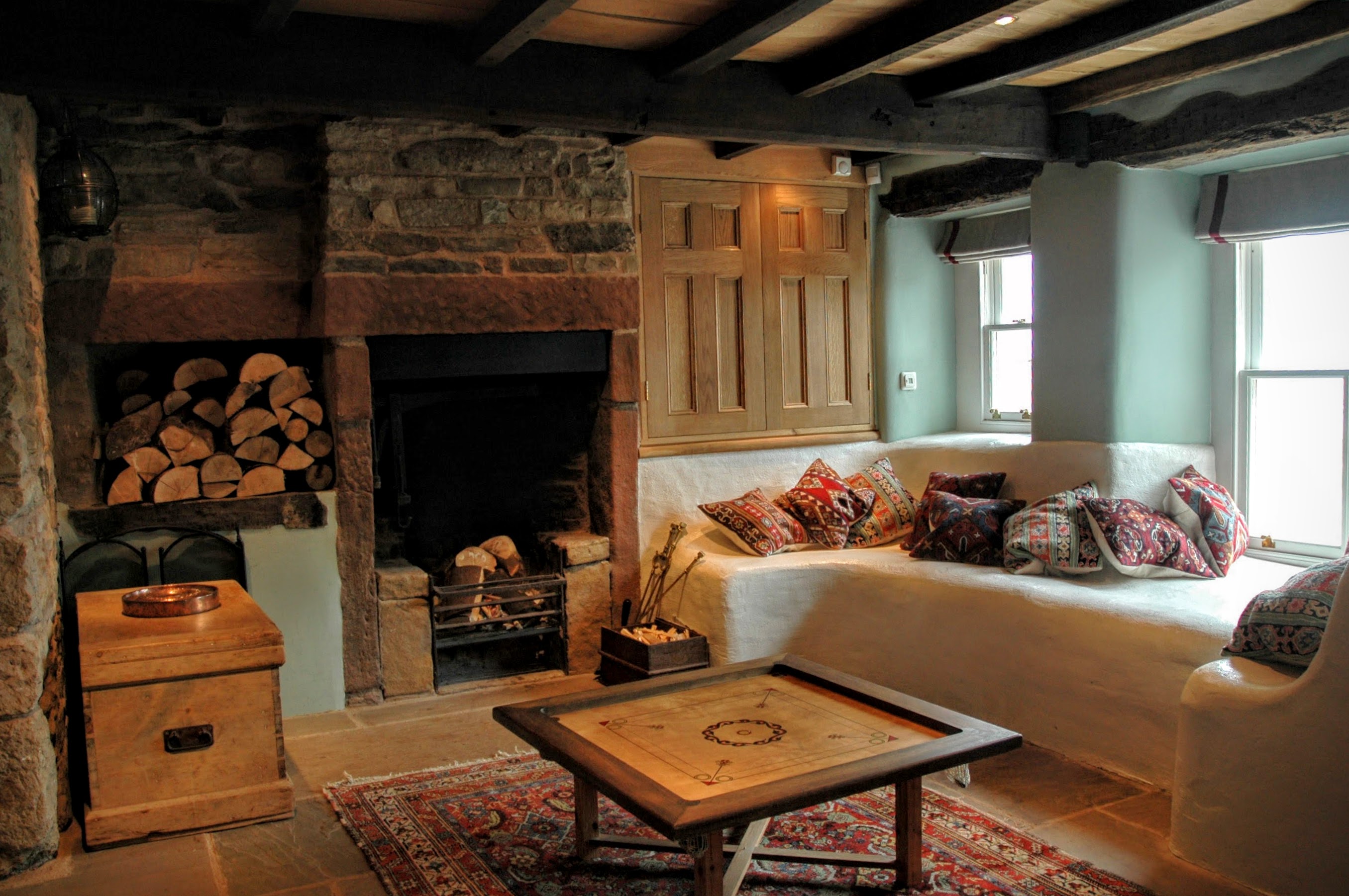 Heated Stone Seating With Large Open Fireplace Yew Tree Farm